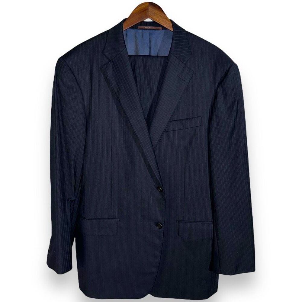 Hickey Freeman Bespoke Navy Pinstripe 2 Piece Suit 46R